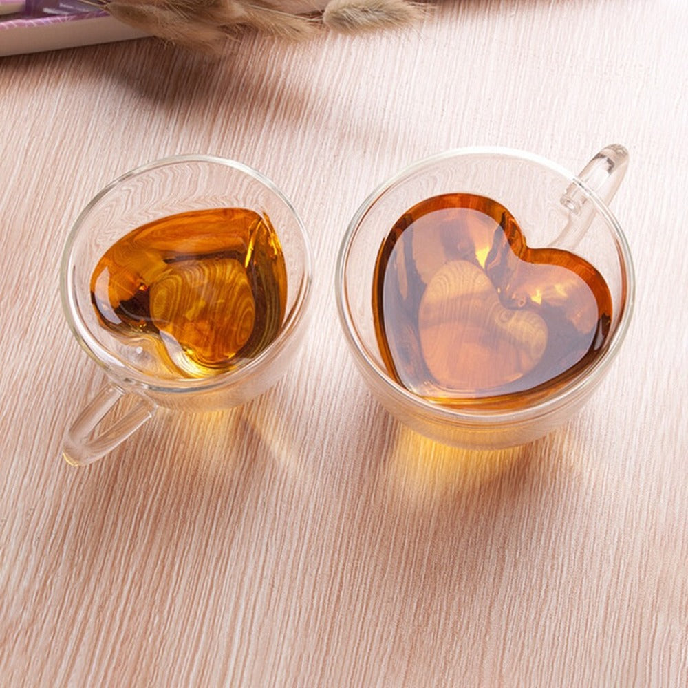 Heart Love Shaped Double Wall Glass Coffee Mug