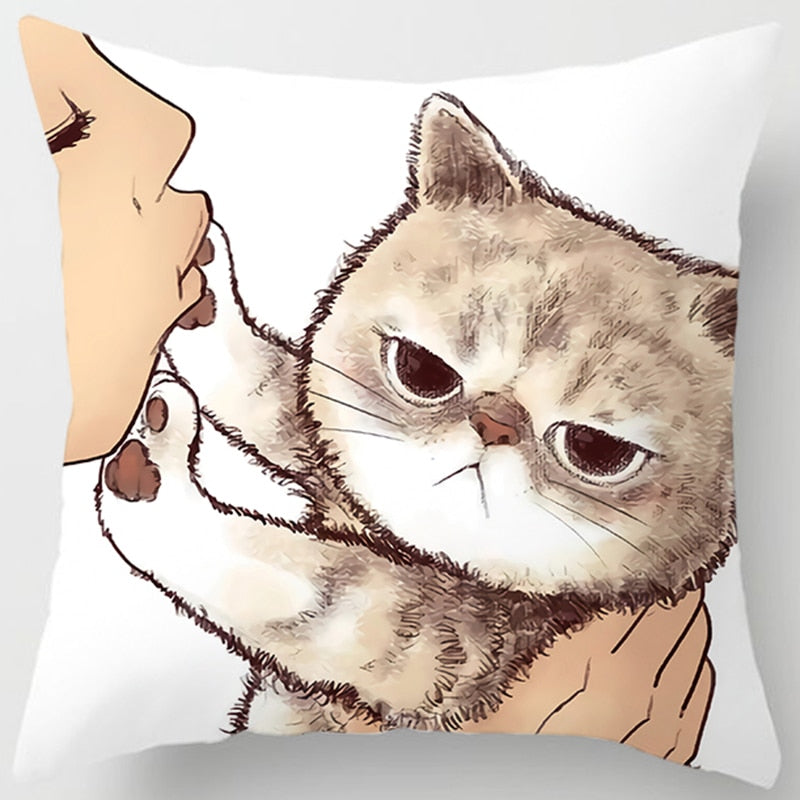 Love Kiss Cute Cat Pillow Case