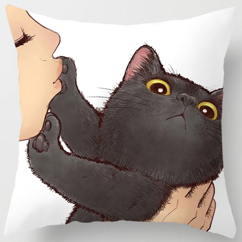 Love Kiss Cute Cat Pillow Case