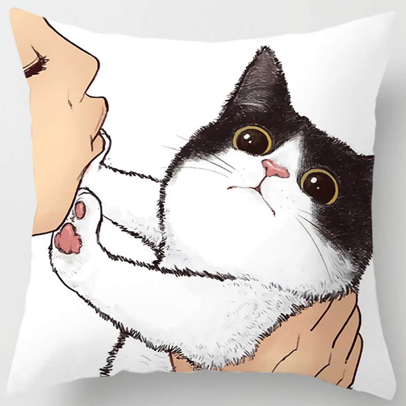 Love Kiss Cute Cat Pillow Case