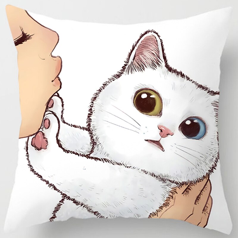 Love Kiss Cute Cat Pillow Case