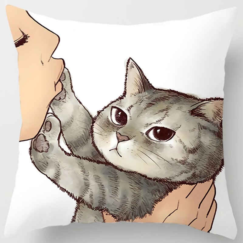 Love Kiss Cute Cat Pillow Case