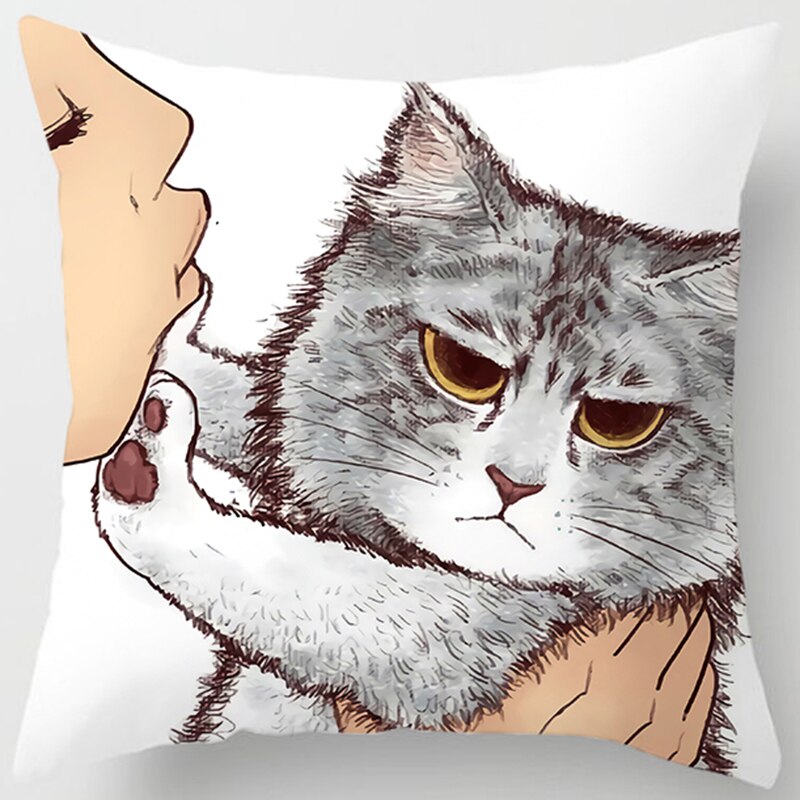 Love Kiss Cute Cat Pillow Case