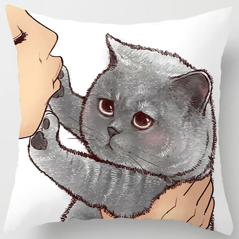 Love Kiss Cute Cat Pillow Case