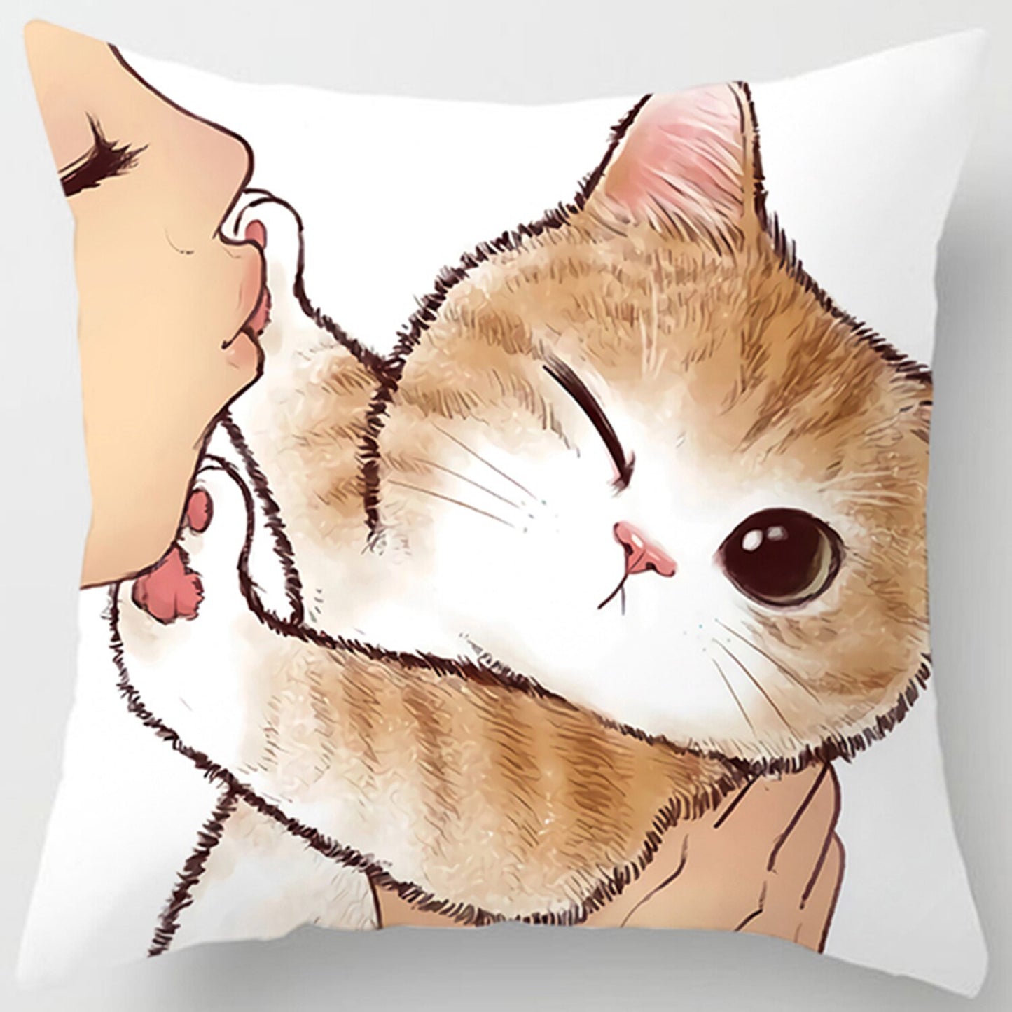 Love Kiss Cute Cat Pillow Case