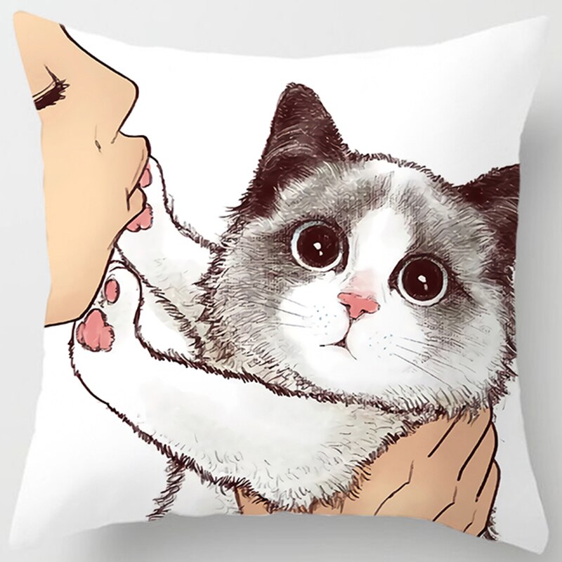 Love Kiss Cute Cat Pillow Case