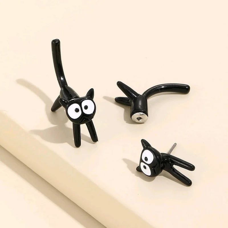 New Funny Small Black Cat Earring