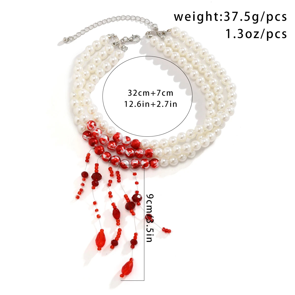 Red Blood Pattern Imitation Pearl Tassel Necklace for Women