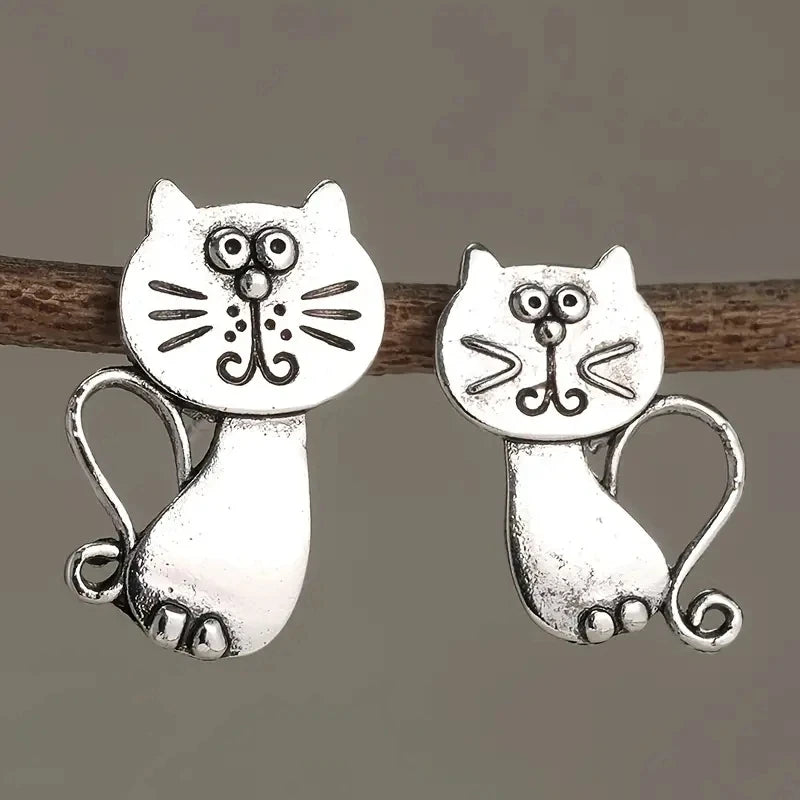 Cute Cat Designed Metal Earrings