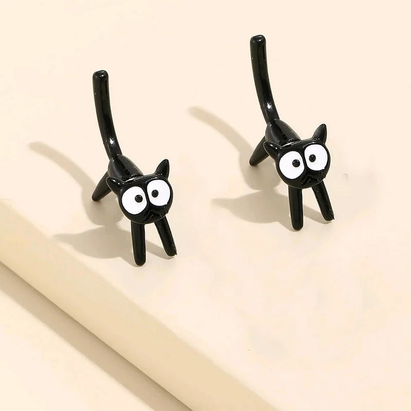 New Funny Small Black Cat Earring