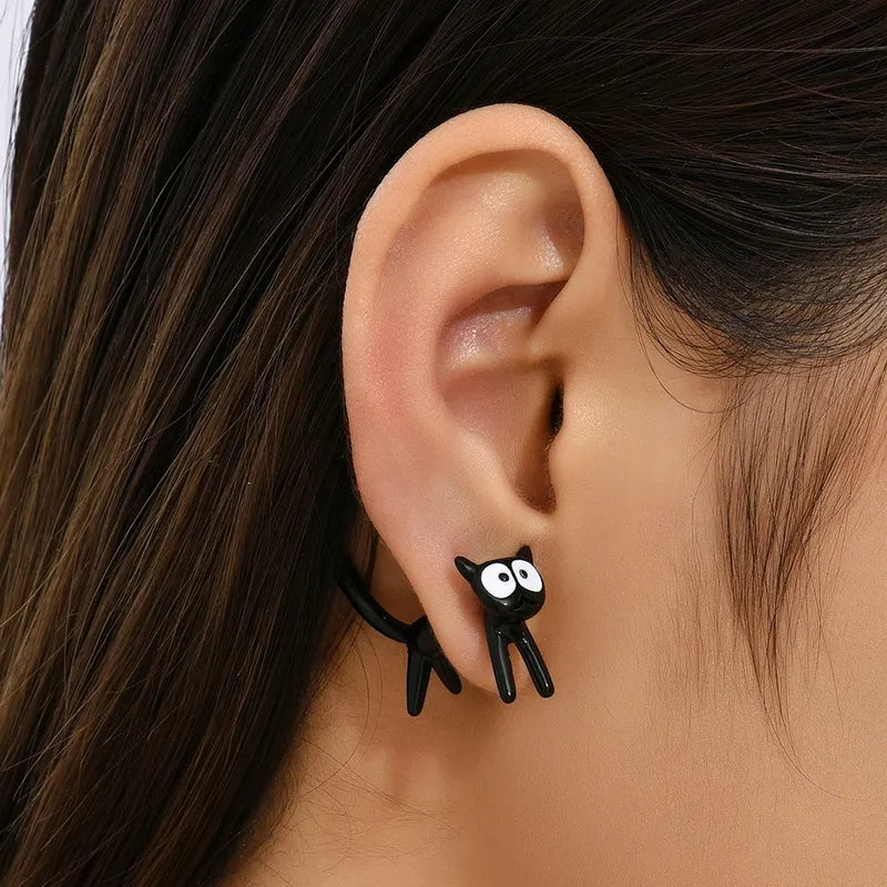 New Funny Small Black Cat Earring