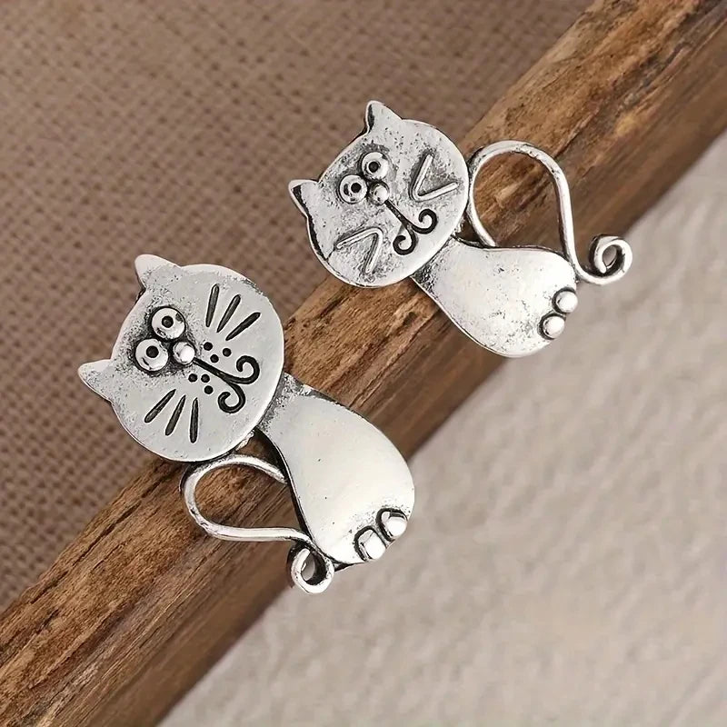 Cute Cat Designed Metal Earrings