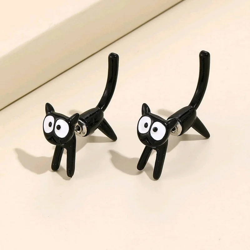 New Funny Small Black Cat Earring