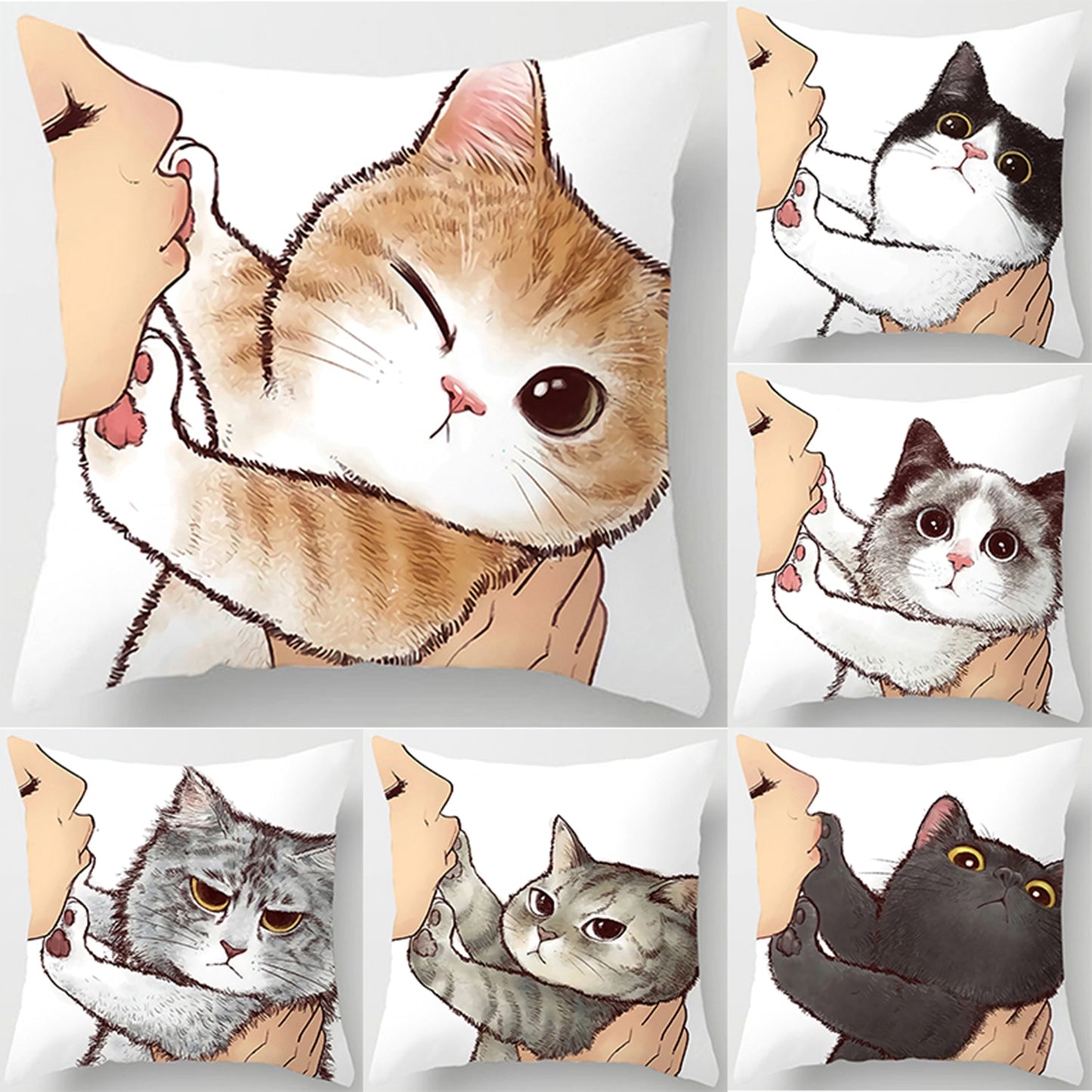 Love Kiss Cute Cat Pillow Case