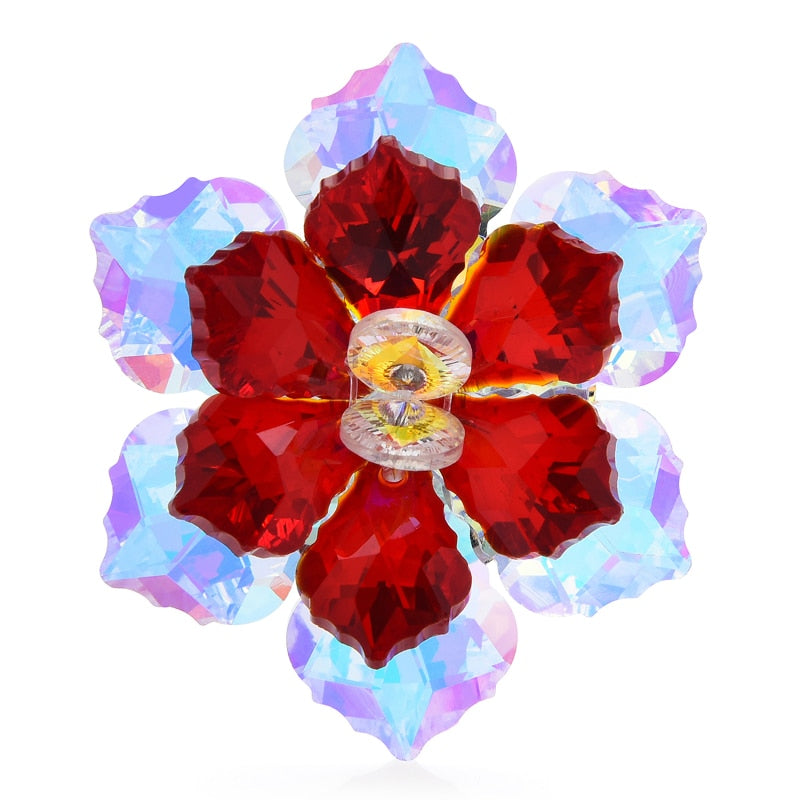 Shining Glass Flower Brooches