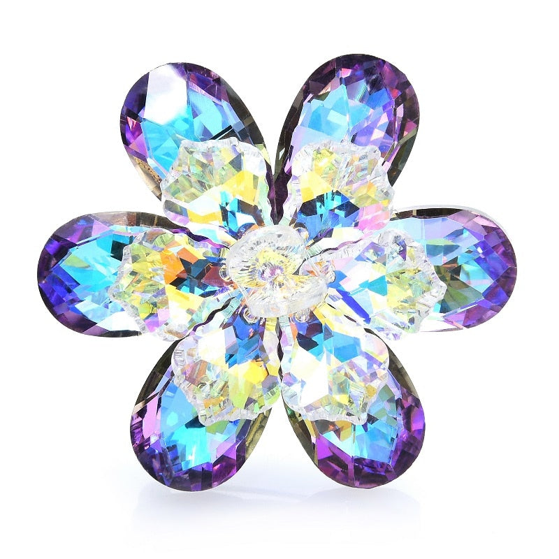 Shining Glass Flower Brooches