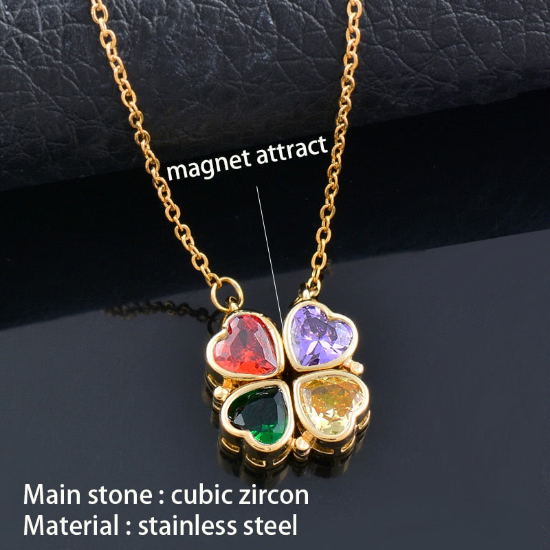 4 crystal heart flower pendant