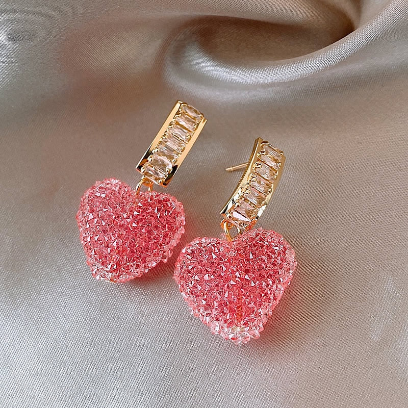 Lovely Pink Heart Dangle Earrings