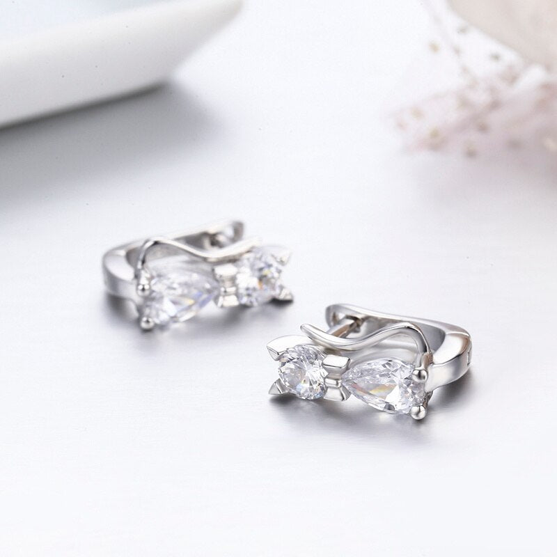 Cute Kitty Earring CZ 925 Sterling Silver