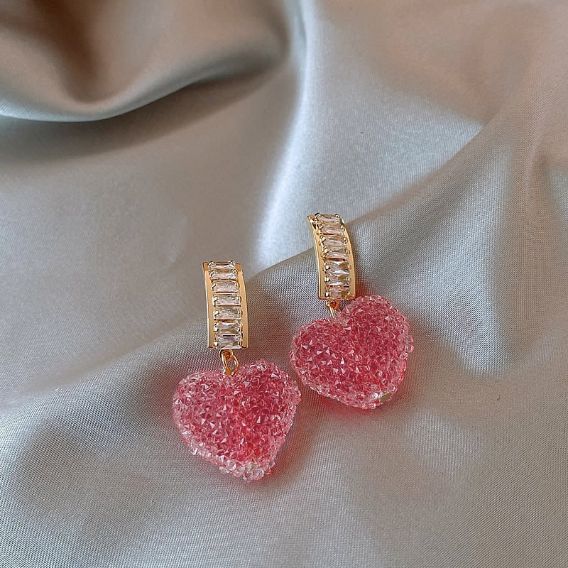 Lovely Pink Heart Dangle Earrings