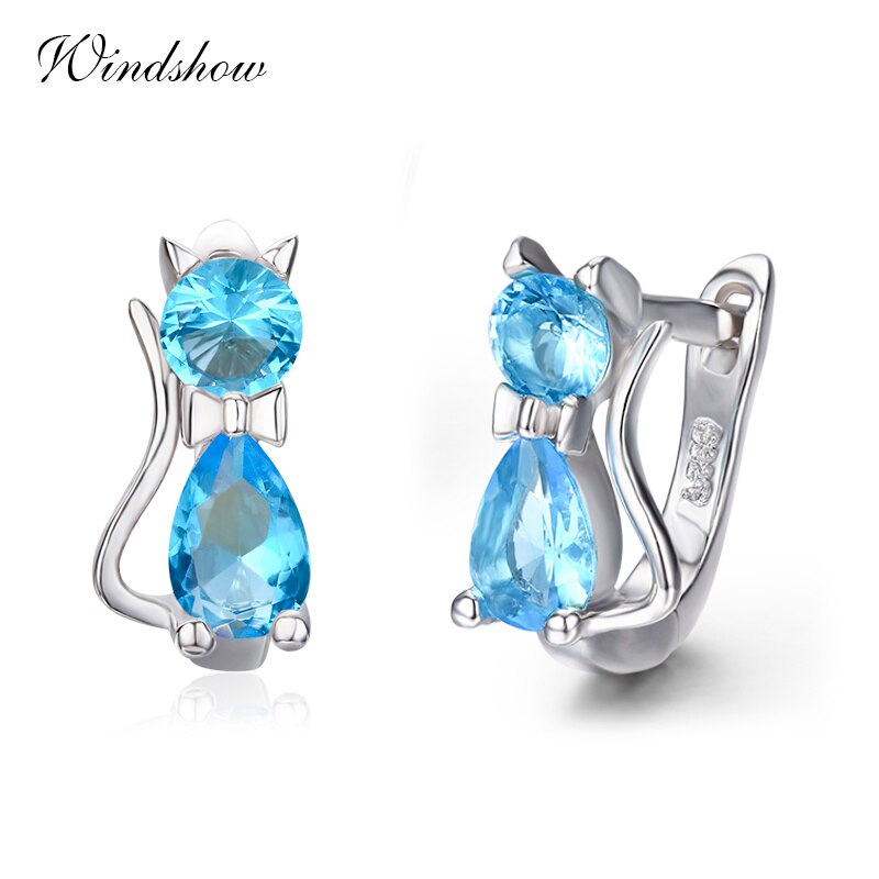 Cute Kitty Earring CZ 925 Sterling Silver