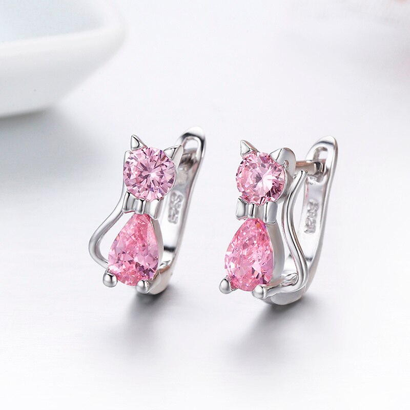 Cute Kitty Earring CZ 925 Sterling Silver