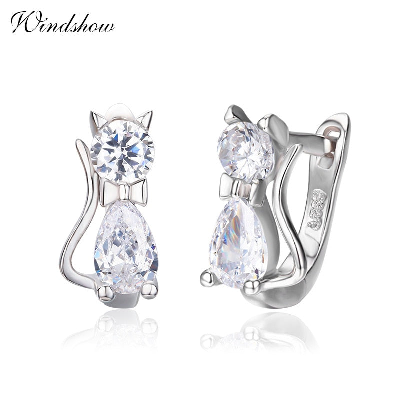 Cute Kitty Earring CZ 925 Sterling Silver