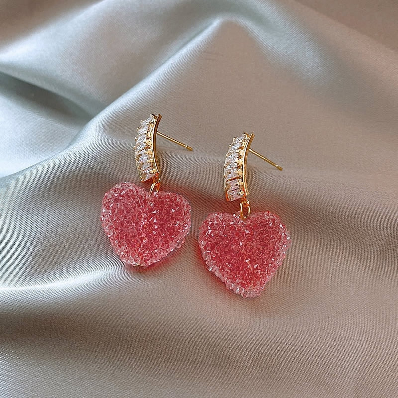 Lovely Pink Heart Dangle Earrings