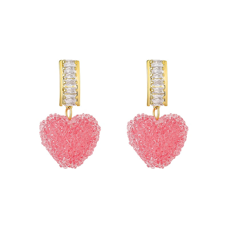 Lovely Pink Heart Dangle Earrings