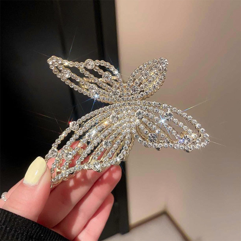 Exquisite Rhinestone Butterfly Hair Claw Clips