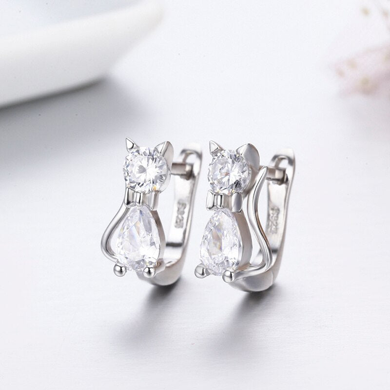 Cute Kitty Earring CZ 925 Sterling Silver