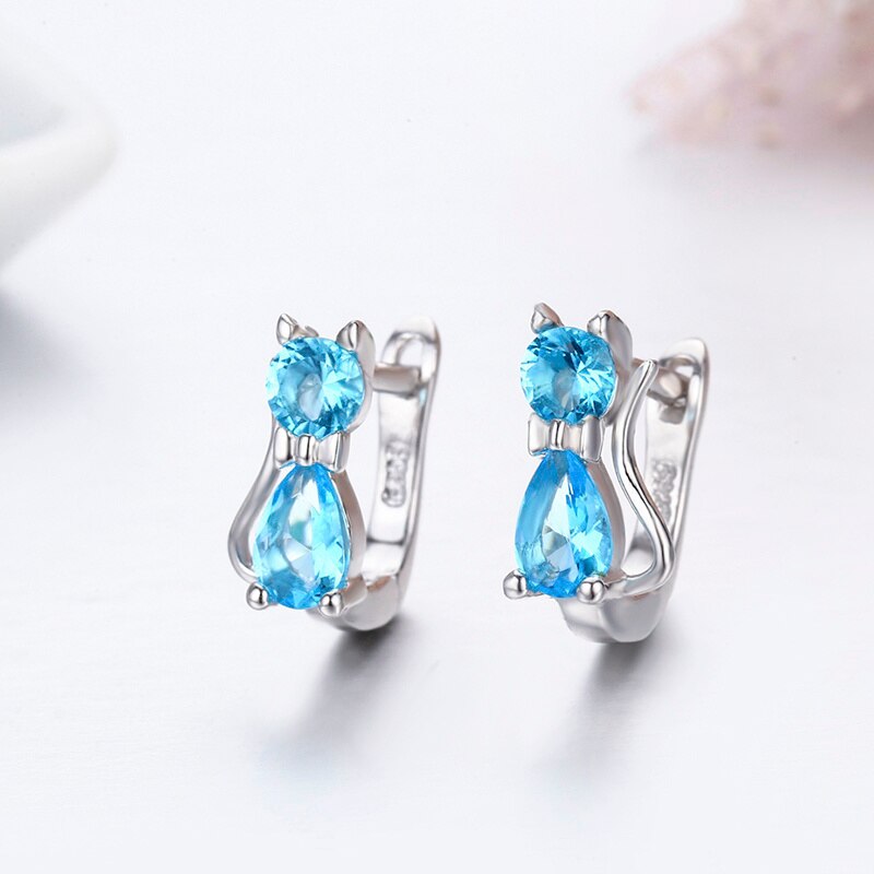 Cute Kitty Earring CZ 925 Sterling Silver